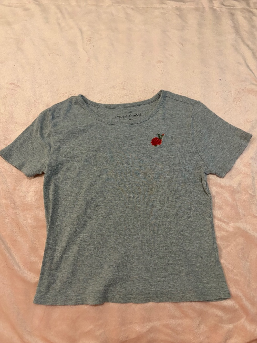 Common Threads Gray Rose Embroidered Crop Tee